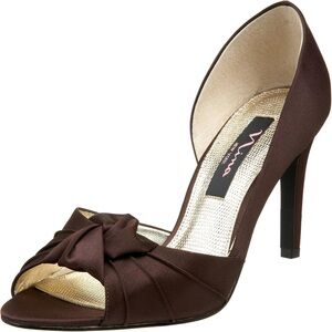 Nina Chocolate Brown Satin Heels Wedding Formal Prom Cocktail Designer Shoes 6